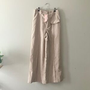 Shein Mod Beige Corduroy Wide Leg Pants High Waisted Tan Trousers Womens Large